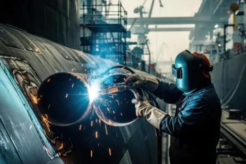industrial welding worker shipyard construction