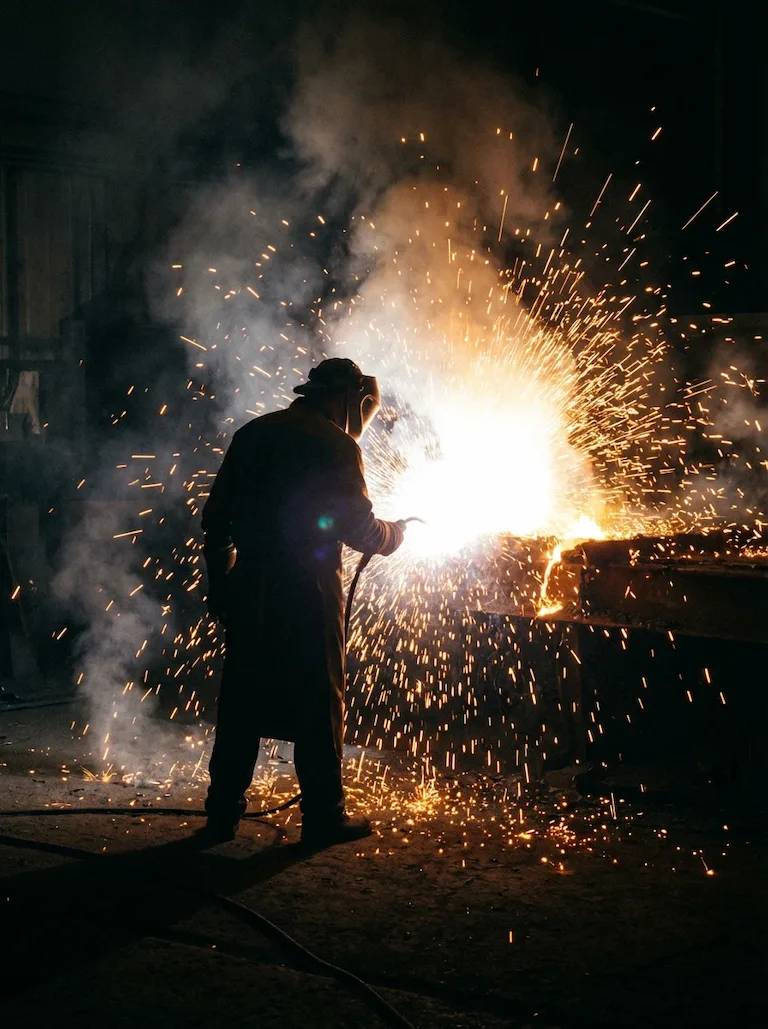 metal worker welding sparks industrial scene