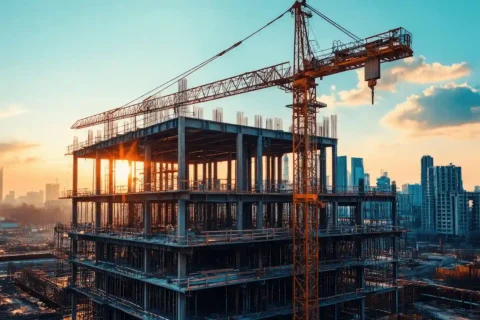 urban construction site sunset silhouette crane